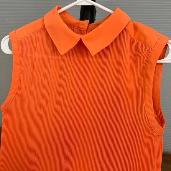 Ted Baker Dantea Orange Pleated Plisse Pleated Collar Sleeveless Blouse Sz 1 US4 - Picture 3 of 15